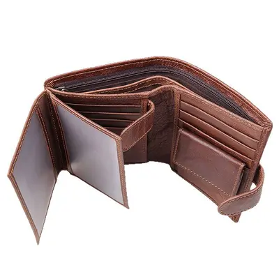 Retro Hakiki Deri Erkek Cüzdanı Üç Katlı Kısa Sığır Derisi RFID Korumalı - 6