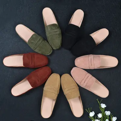 Women's Flat Half Slippers with Square Toe, Casual Mules Shoes, Plus Size 41-44 - 1