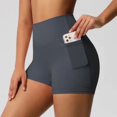 Kadın yüksek belli cepli yoga şortu, üç çeyrek boy, yüksek elastikiyet - 12