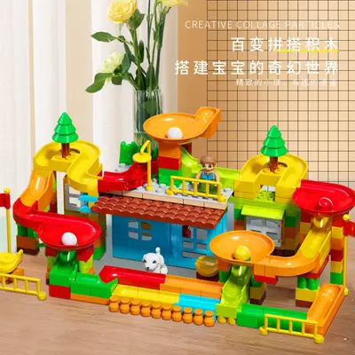 Building Block Set with Slide Track and Marble Run, Ages 3-6 - 1