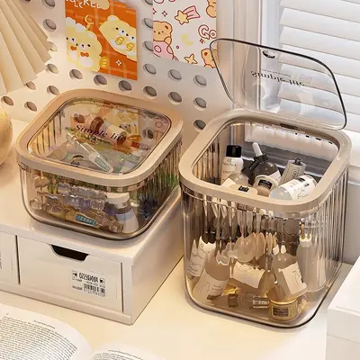 Desktop cosmetics storage box, transparent with lid - 1