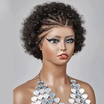13x4 Front Lace Afro Curly Wig, 100% Human Hair - 2