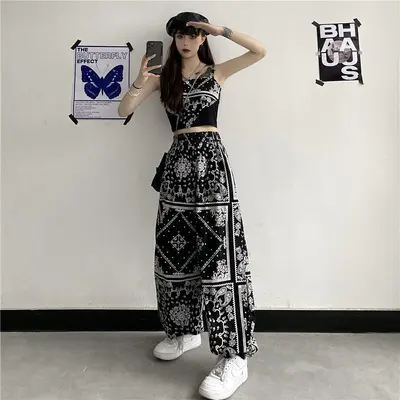 Women's High-Waist Wide-Leg Tie-Dye Summer Pants, Korean Style