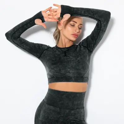 Women's Seamless Knitted Long-Sleeve Fitness Top, Tight-Fit Quick-Dry
