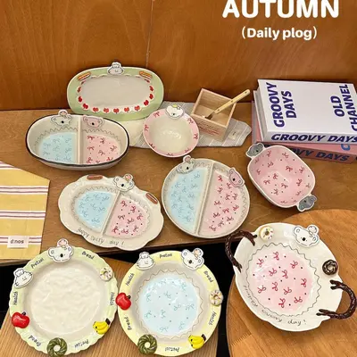 Cute Ceramic Dessert Plate with Cartoon Shape, Divided Breakfast Plate
