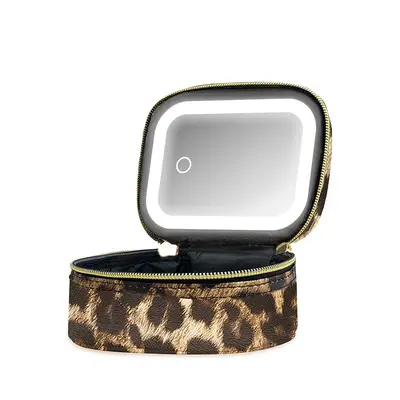 LED Mirror Mini Travel Makeup Bag, Waterproof PU Leather - 10