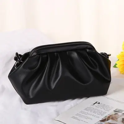 Women's Solid Color Clip Bag Resin Chain Pleated Cloud Design - 9