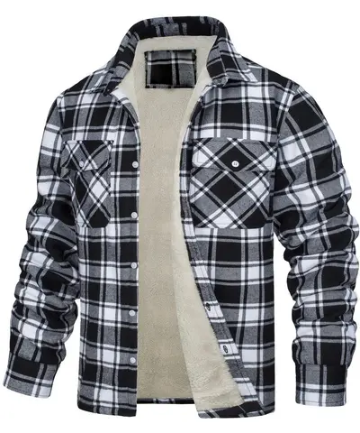 Herrenjacke mit Fleecefutter, Karomuster, lockere Passform - 7