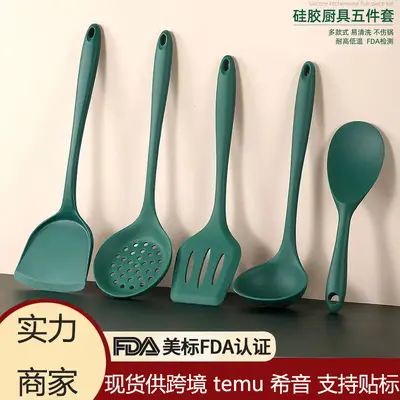 Toptan ev tipi yapışmaz silikon Çin spatulası yüksek sıcaklığa dayanıklı spatula seti kevgir kaşık seti mutfak eşyaları beş parçalı set - 2