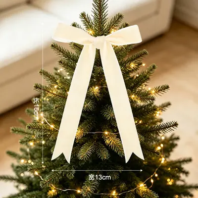 Christmas Tree Bow Ornament with Velvet Ribbon for Hanging Decor - 11