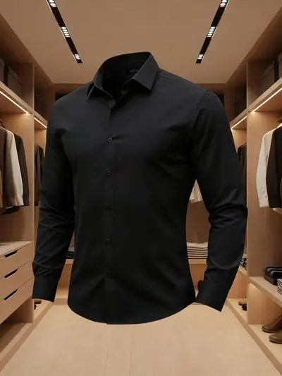 Men's Four-Way Stretch Non-Iron Long-Sleeve Dress Shirt, Solid Color