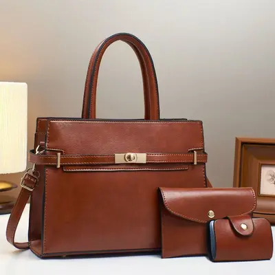 Dreiteiliges Handtaschen-Set mit Formstruktur, schlichter Damenstil - 3