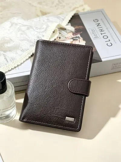 Erkek Kısa Cüzdan, PU Deri, Üç Katlı, Pasaportluklu, Büyük Kapasiteli - 4