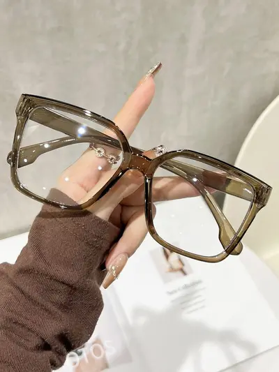 Large Retro Square Frame Glasses for Men and Women, Plain Lens - 10