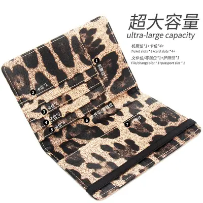 RFID passport holder with leopard print, multiple card slots, short style - 3