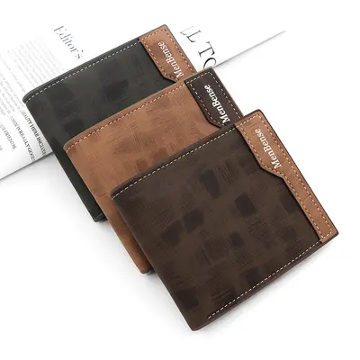 Kore Tarzı Patchwork Mat Erkek Kısa Cüzdan Çok Kartlıklı Kimlik Bölmeli - 2