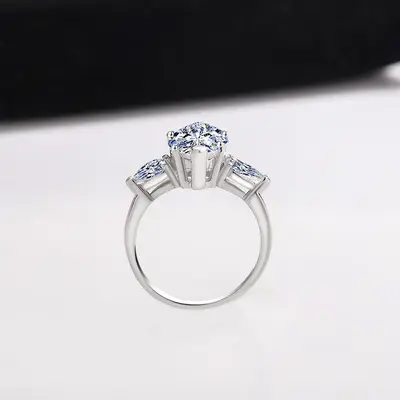 S925 Sterling Silver Moissanite Water Drop Pear-Cut Women's Ring - 2