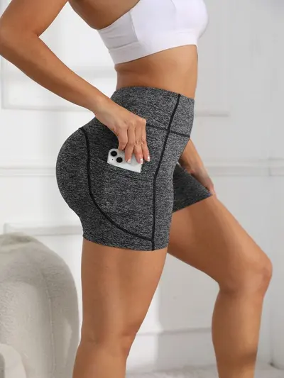 Cepli Yüksek Belli Yoga Şortu Kadın Yaz Koşu ve Fitness - 6