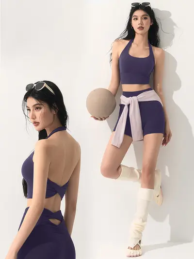 Halter Neck Backless Sports Bra and Yoga Top Set for Women - 3