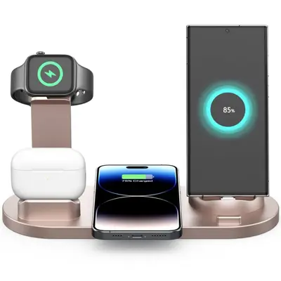 Stokta bulunan özel model 15W üçü bir arada kablosuz şarj cihazı, Apple iPhone, saat ve kulaklıklar için uygun kablosuz şarj standı.