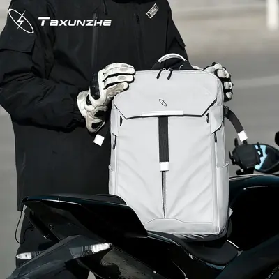 New Dual Shoulder Backpack for Men Fashion Travel Backpack with Reflective Strips Trendy Functional Large Capacity Motorcycle Laptop School Bag - 5