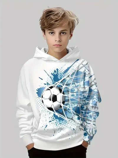 Erkek çocuk 3D dijital baskılı gevşek kapüşonlu sweatshirt