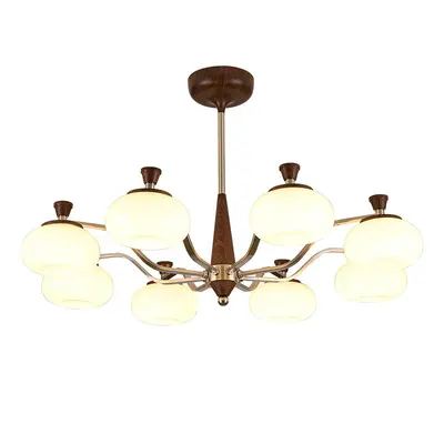 New Chinese Style Living Room Chandelier, Walnut, Full Spectrum