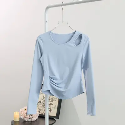 Women's Hollow-Out Long-Sleeve Running Fitness Top, Spring Autumn - 9