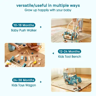 Baby Walker Toy, Multifunctional, Anti-Rollover, Building Block Cart