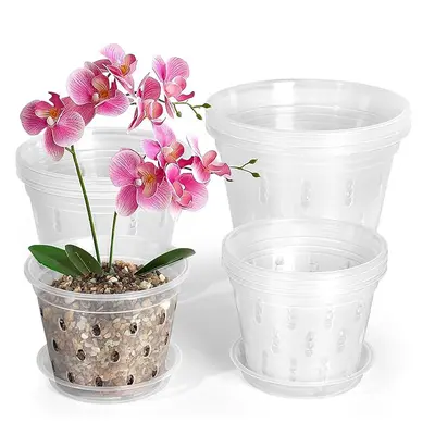 Delikli Şeffaf Plastik Orkide Saksısı, Phalaenopsis için, İç ve Dış Mekan - 7