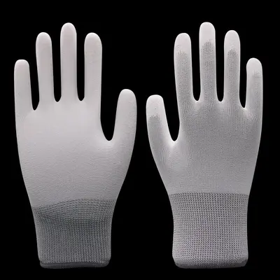 PU-coated palm gloves white dust-free digital factory anti-static coated work protection gloves wholesale PU-coated finger gloves