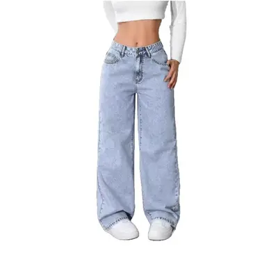 Kadın yaz modası geniş paça kot pantolon, sokak tarzı, uzun