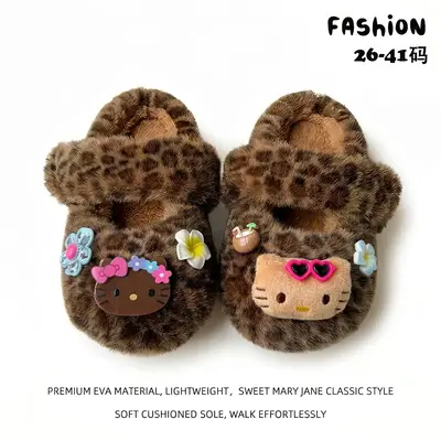 Mädchen-Hausschuhe mit süßem Katzenmotiv, Plüsch, Herbst-Winter - 10