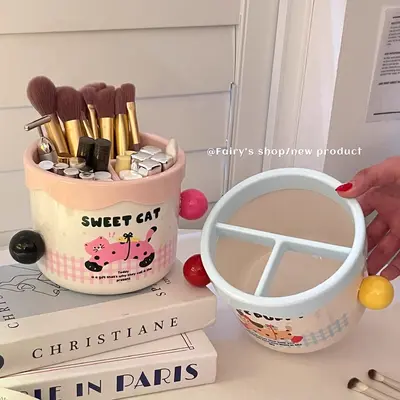 Vanity cosmetics storage box with lipstick, eyeshadow and brush organizer