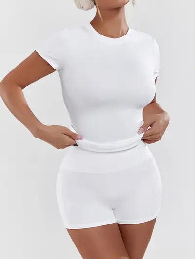 Brushed Quick-Dry Yoga Set, Two-Piece, Solid Color - 3
