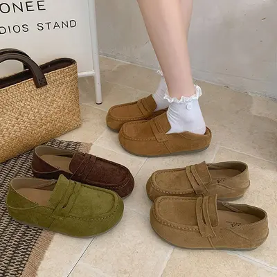 Women's Retro Loafers with Inner Heel Lift, Soft Sole, Flat Bean Shoes