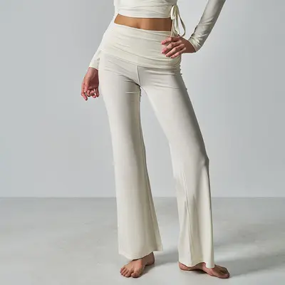 High-Waist Cotton Jersey Yoga Leggings and Pants, Slim-Fit Stretch Flared Trousers - 7