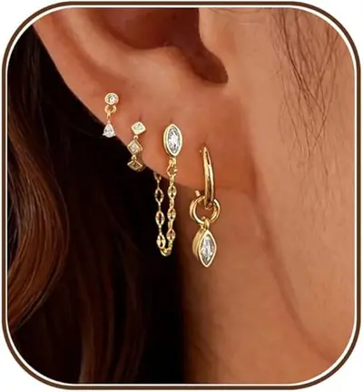 Copper Earring Set with Real Gold Plating and Zircon Stones