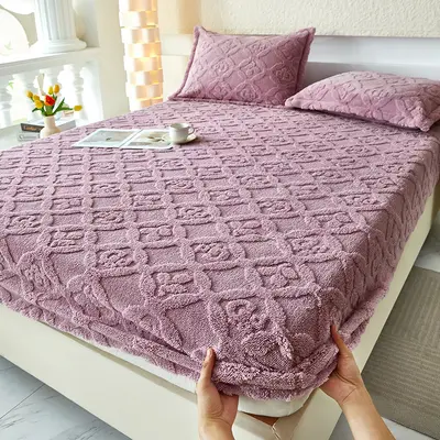 Thickened Fleece Fitted Sheet, Single Piece, Milk Velvet - 12