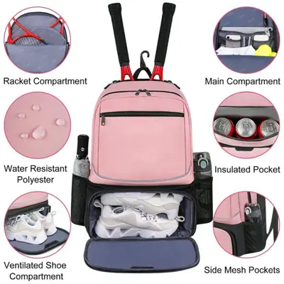 Racket Backpack, Large Capacity, Separate Shoe Compartment - 2