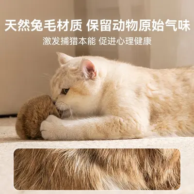 Rabbit Fur Cat Ball Toy, Bite-Resistant Plush, Silent - 5