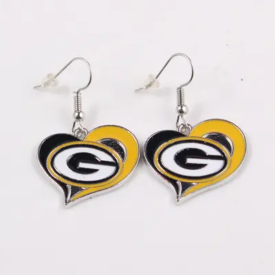 NFL Peach Heart Drop Oil 32 Sports Team Series Earrings with Cowboys, Steelers, Pirates, Seahawks and Other Team Logos