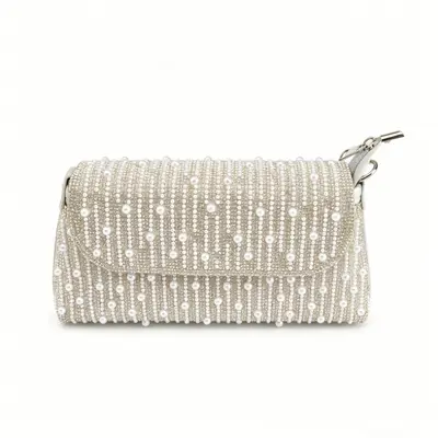 Damen-Abendtasche mit Perlen und Strass, Umhängetasche - 4