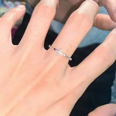 Cross design minimalist open ring for women