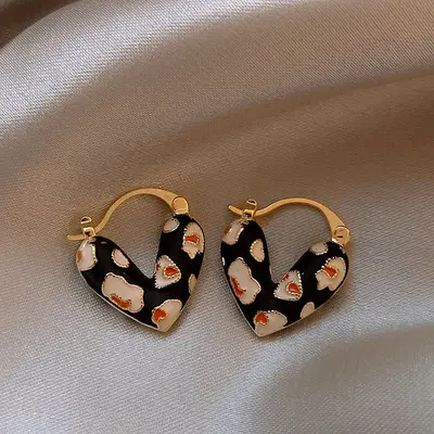 Silver heart butterfly earrings, black zircon, vintage - 10