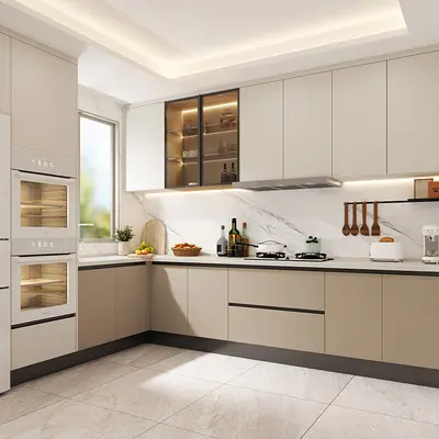 Floor-Standing Kitchen Cabinet with Quartz Stone Countertop, Modular Storage - 7