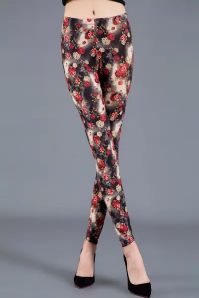 Women's Thin Stretch Leggings Floral Pants, Soft, Plus Size - 6