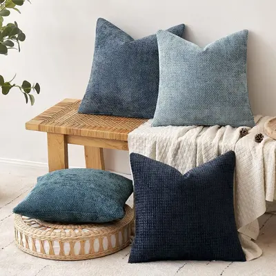 Amazon dicke gekordelte Chenille-Kisseneinsatz Kissenbezug Kreuzweberei einfarbig einfache flache Farbe Sitzkissen weiches Sofa grenzüberschreitend