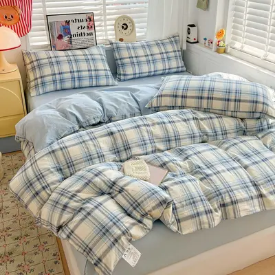 Grade A Mother and Baby Ultra-Soft Four-Piece Water-Washed Cotton Bedding Set with Fitted Sheet Duvet Cover Student Dormitory Three 4-Piece Bed Set A - 10