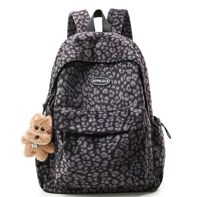 Leopard Print Large-Capacity Laptop Backpack, Korean Style School Bag - 10